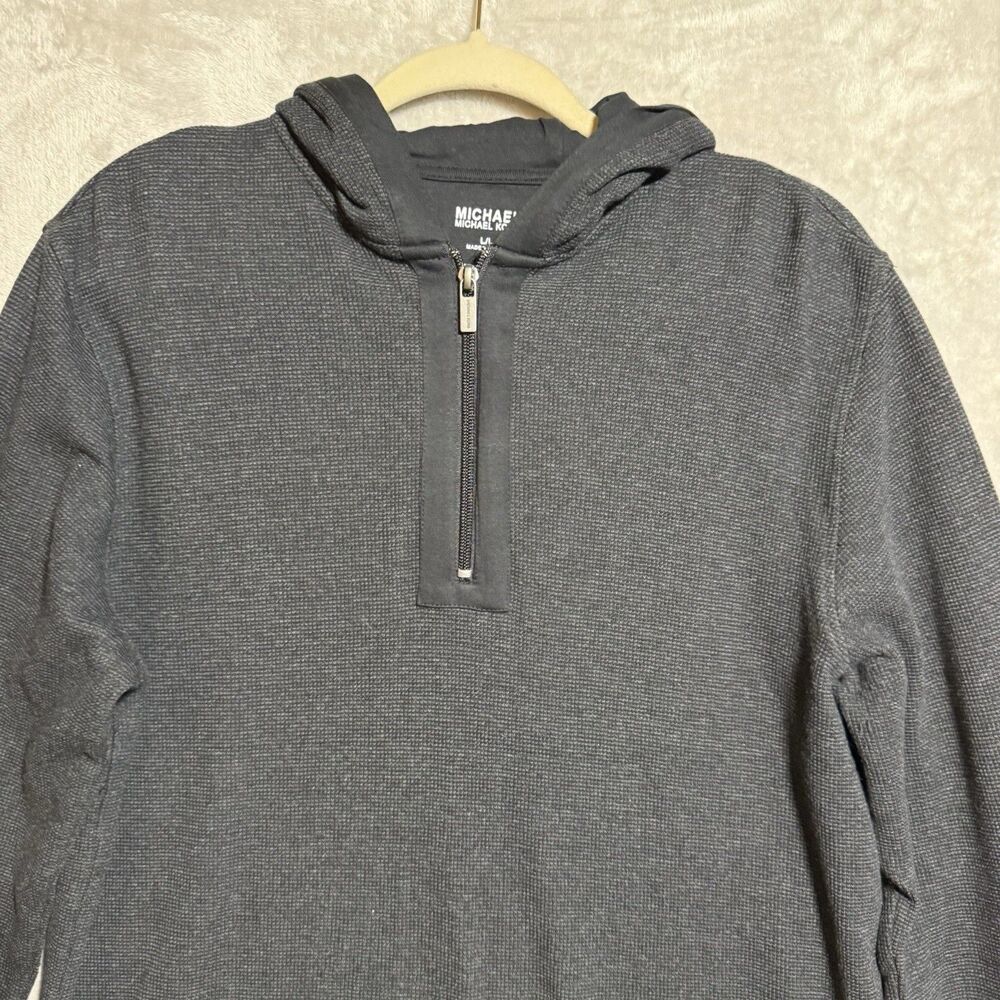 Michael Kors 1/4 Zip Knit Pullover Hoodie Long Sleeve Sweater Top Black Men's L - Picture 2 of 11